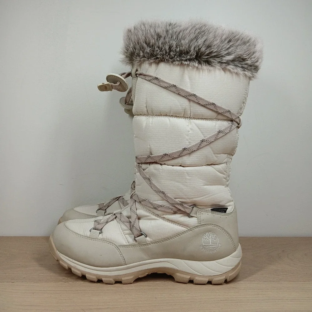 Timberland Boots Women 9 White Faux Fur Insulated Waterproof Winter Snow